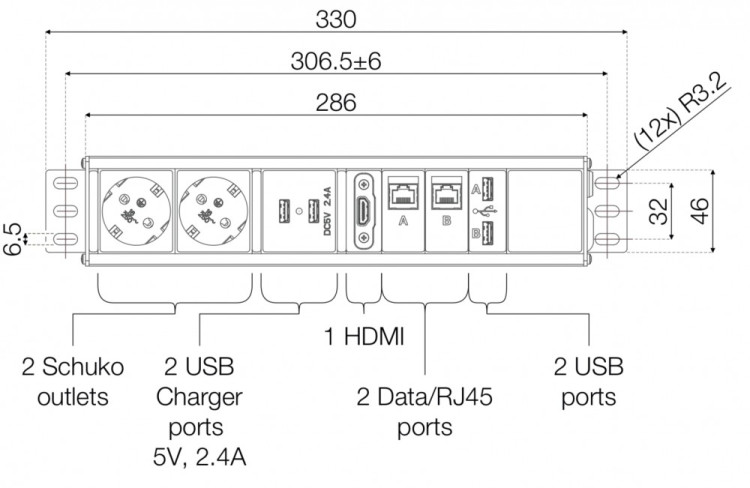 TTR EASY pistorasia- ja datapaneeli USB/HDMI